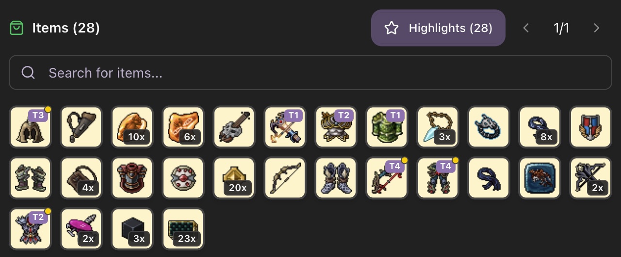 Item highlights showcase