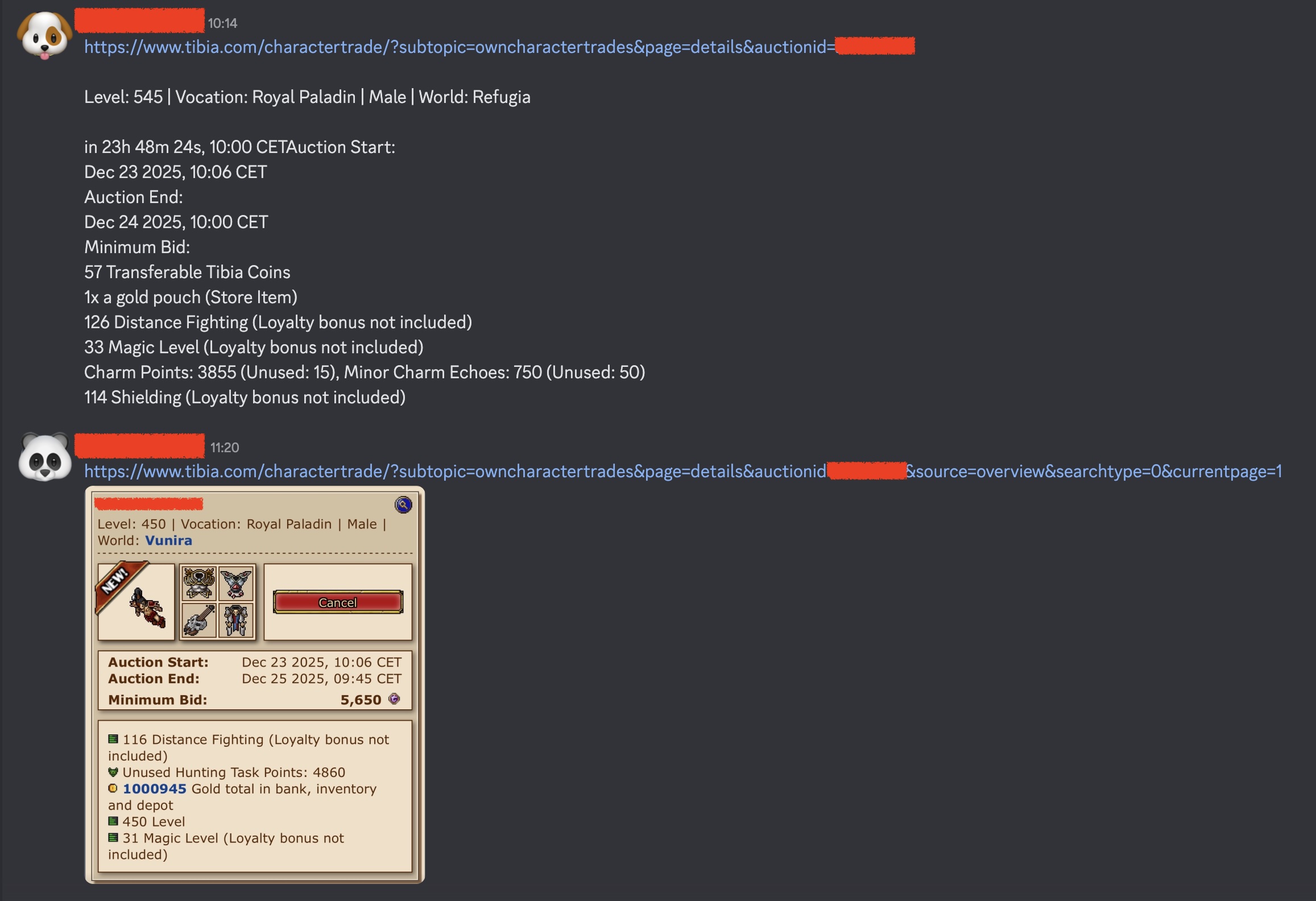 Typing auction stats